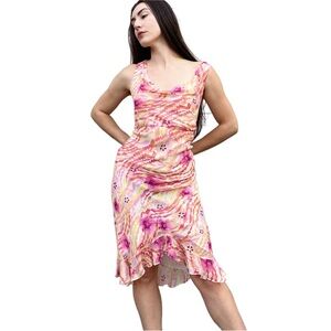 Bob Mackie Studio Maximalist Floral Silk Cowl Neck Midi Slip Dress 14